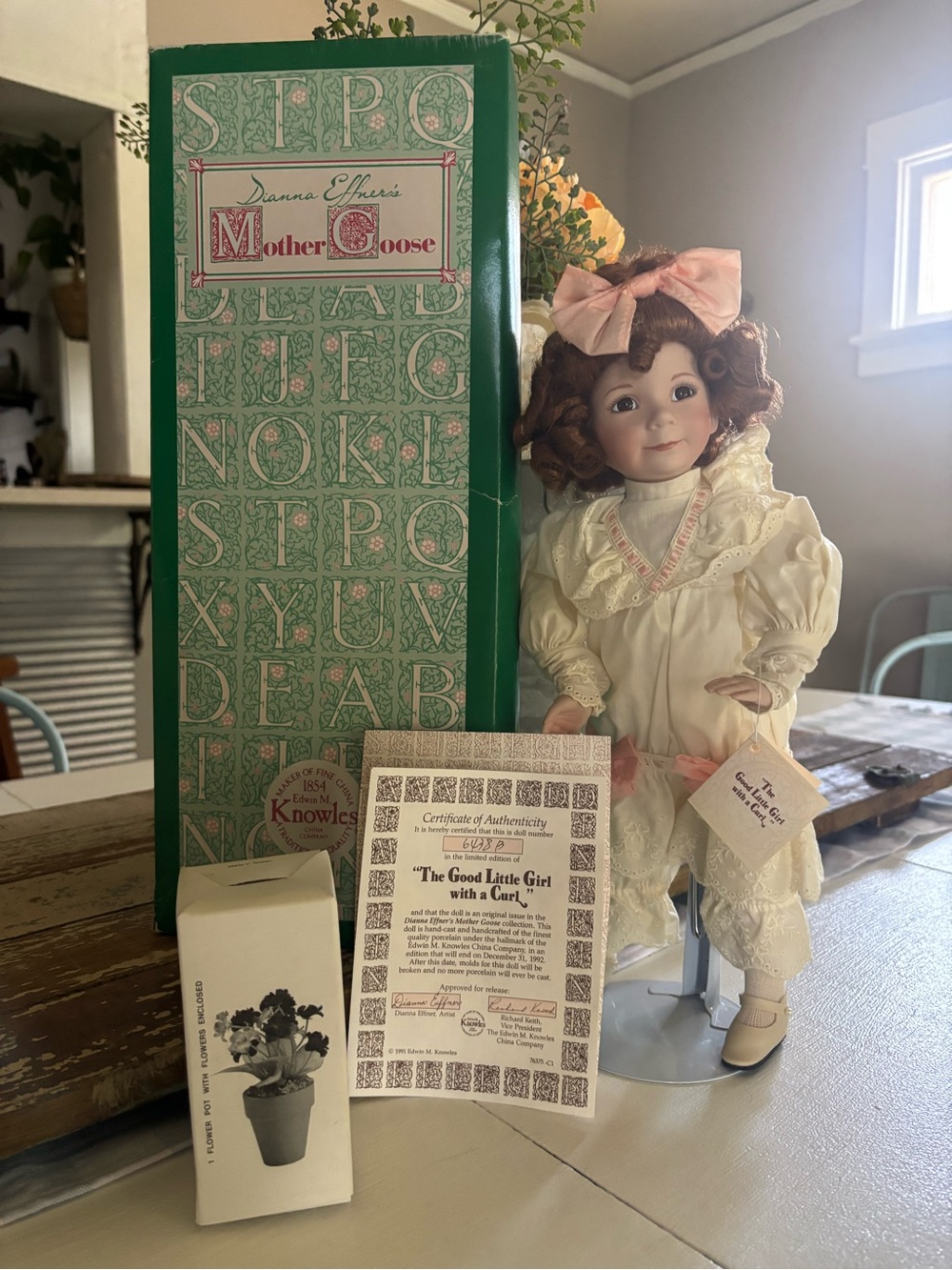 'The Good Little Girl with a Curl' Porcelain Doll - Cream & Pink